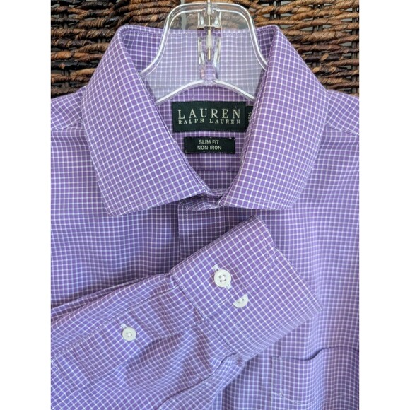Lauren Ralph Lauren Slim Fit Non Iron Button Up Shirt Men's 15 1/2 32 33 Purple - Picture 1 of 8